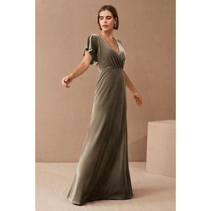 BHLDN Jenny Yoo Ellis Dress Velvet Maxi Gown Green Open Back  Womens 4 Wedding